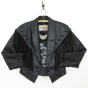 Vintage Black Leather Fringe Biker Jacket